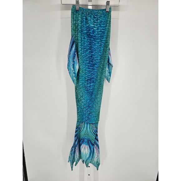 Girls Sz M mermaid Swim Tail Costume Blue Green Fins - Picture 1 of 5